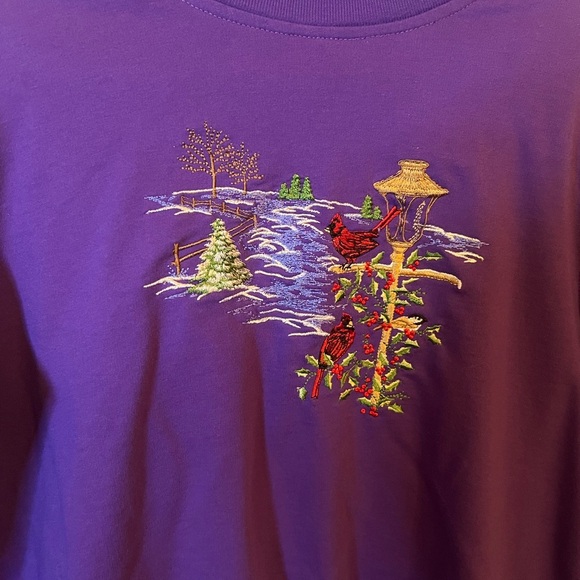 Vintage Nikki Purple Embroidered Christmas Cardinal Sweatshirt - Picture 2 of 5